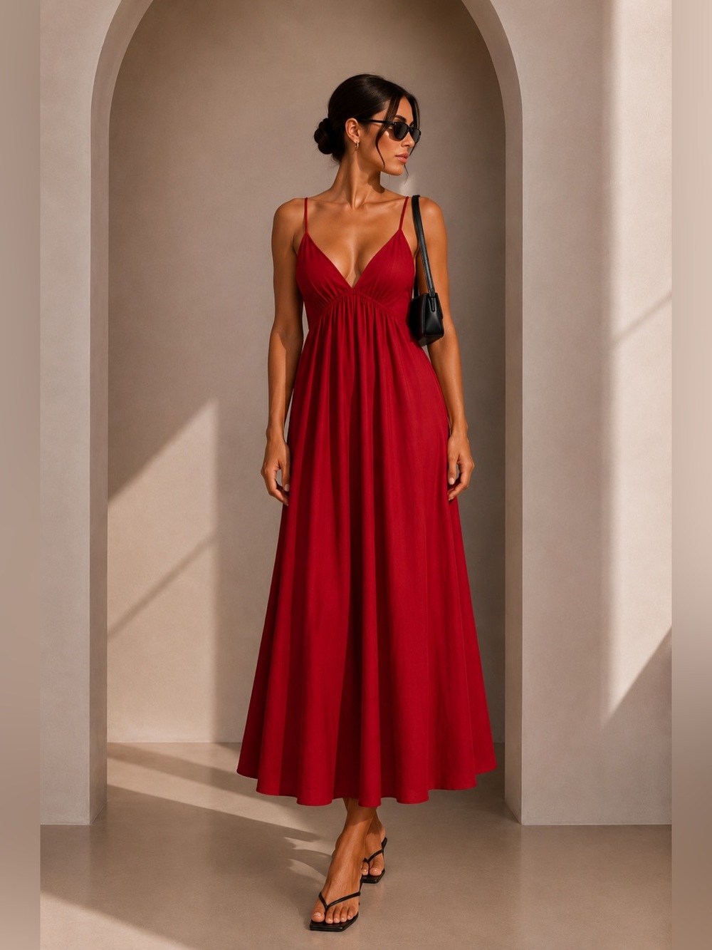 Commense Red Backless Spaghetti-Strap Maxi Dress